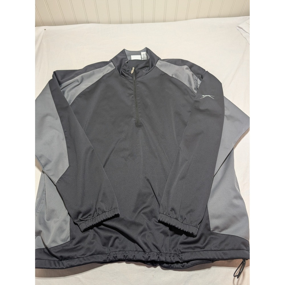 Slazenger Mens Large 1/4 Zip Windbreaker Black Grey Water Resistant Golf Jacket